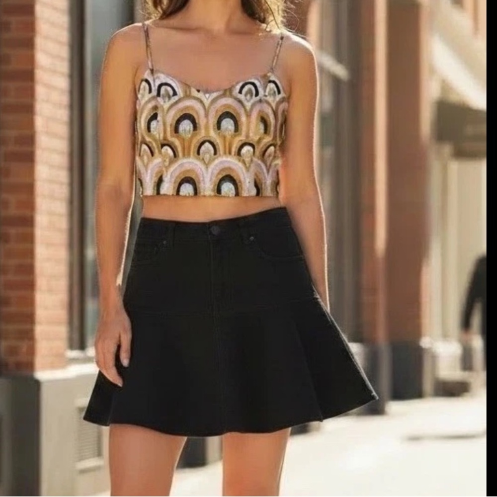 House Of Harlow Crop Top Camisole Tank Womens Medium Gold Pink Black Silky Retro